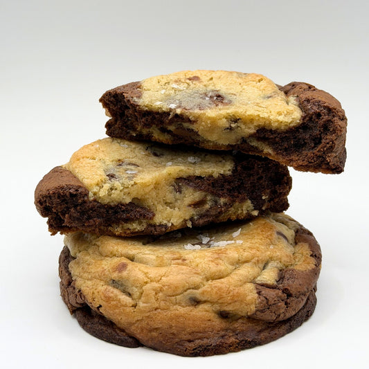 Stack of chocolate chip cookies on a white background