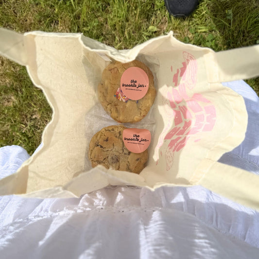 shown with cookies inside tote bag