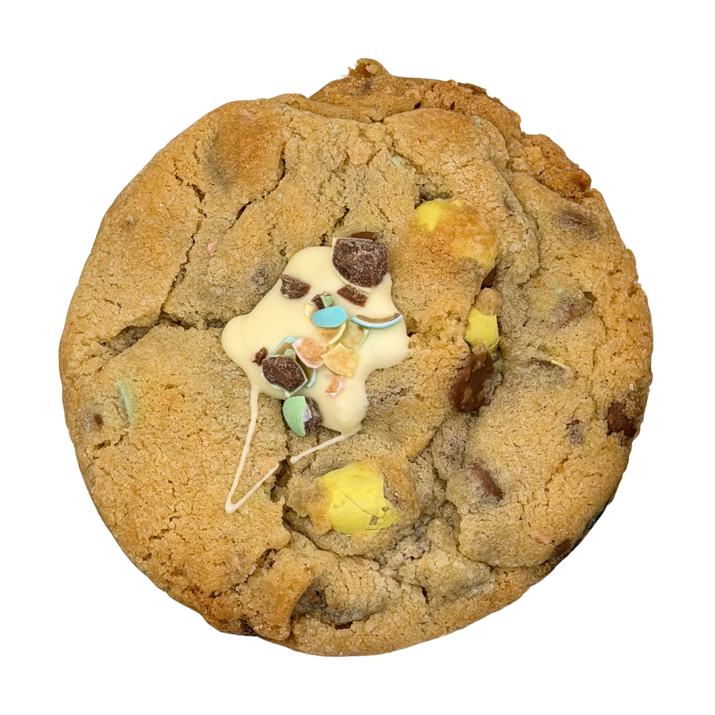 Cookie with candy pieces on a white background