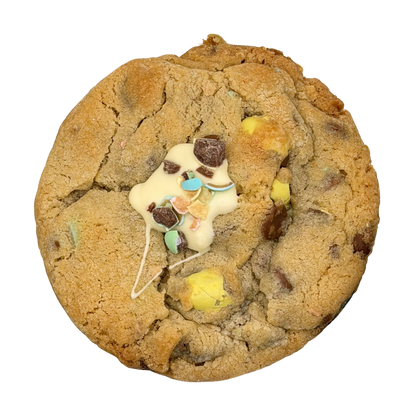 Cookie with candy pieces on a white background